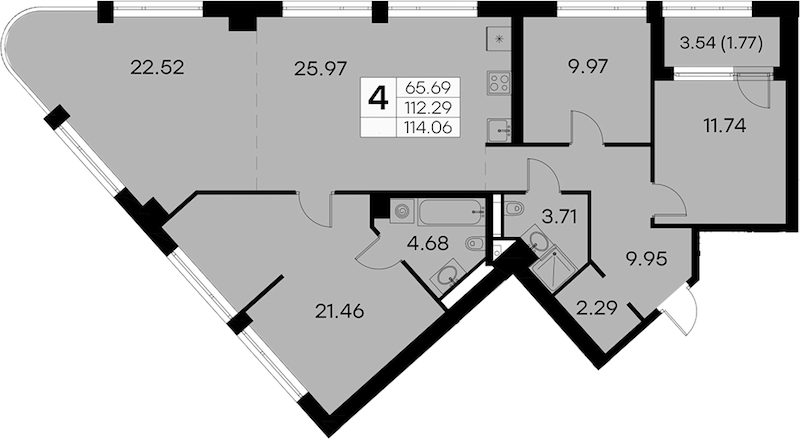 3-комнатная квартира 114.06 м², 3/19 эт., ЖК «GloraX Aura Vasileostrovsky»